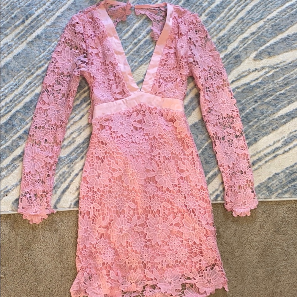 Pink lace above knee dress